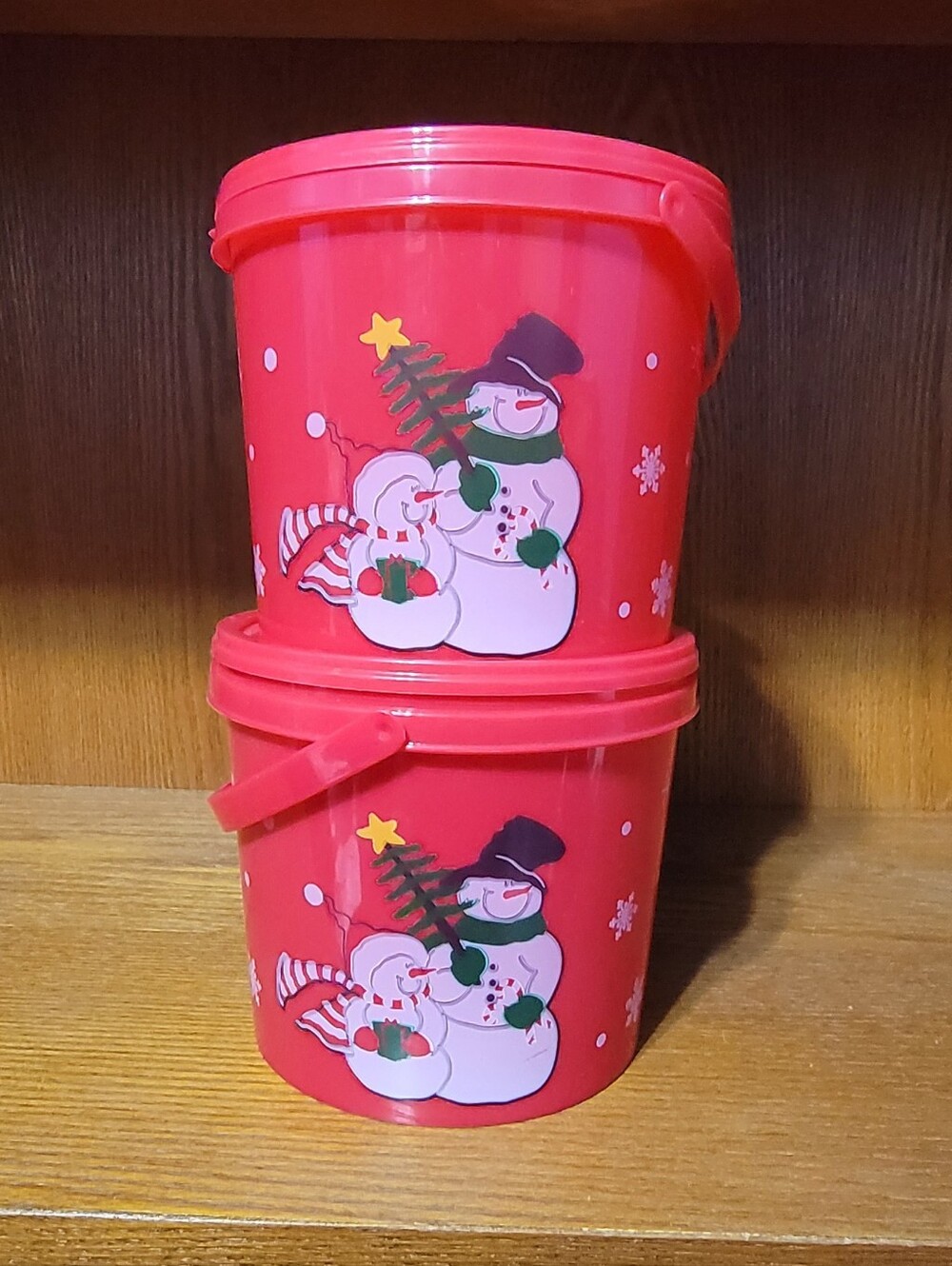 Red Holiday Snowman Buckets - Set of 2